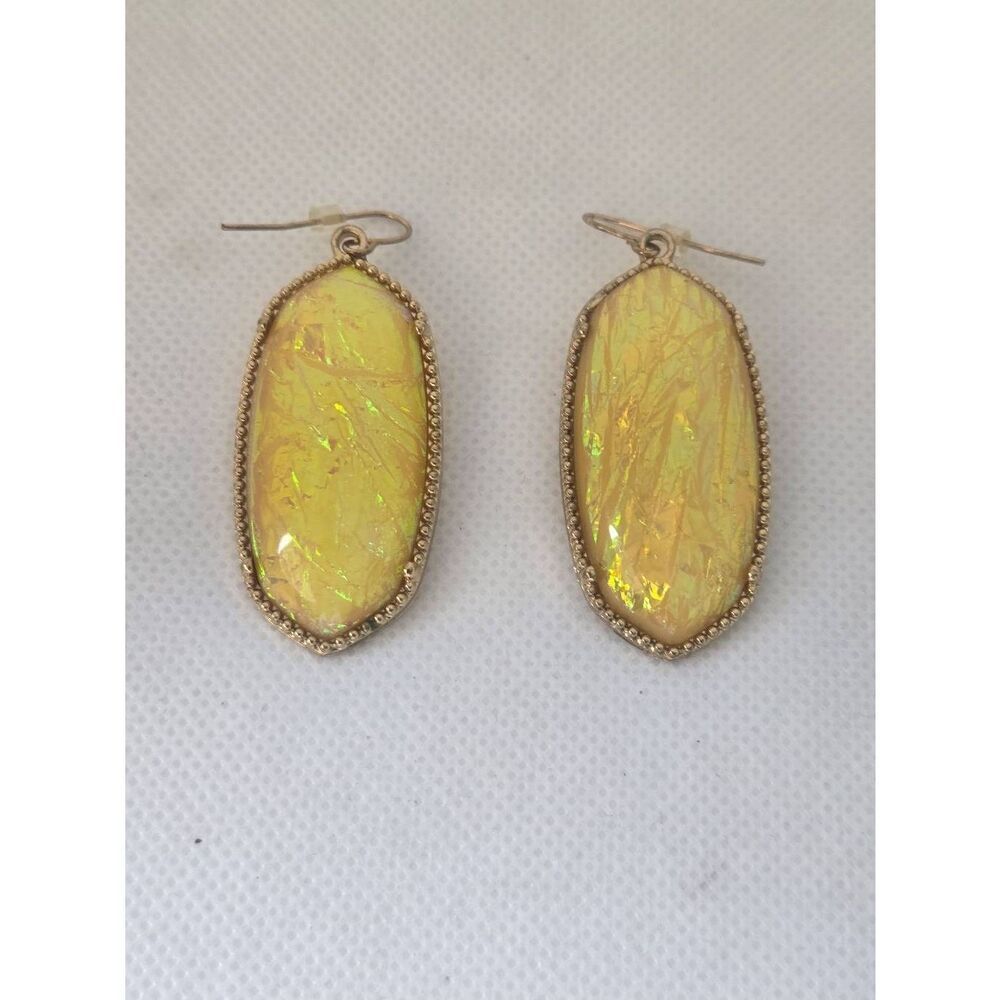 Faux Ivory Opal Hex Gold Tone Drop Earrings